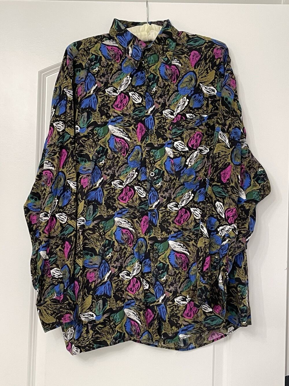 Vtg Renegades N.Y.C Abstract Floral Rayon Button Down Shirt Y2k